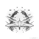 airplane flying towards me, front face only tattoo design idea