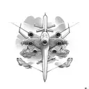 airplane flying towards me, front face only tattoo design idea