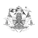 airplane flying towards me, front face only tattoo design idea