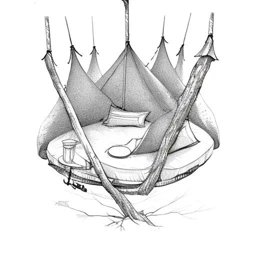 camping tent tree swing bed tattoo design idea