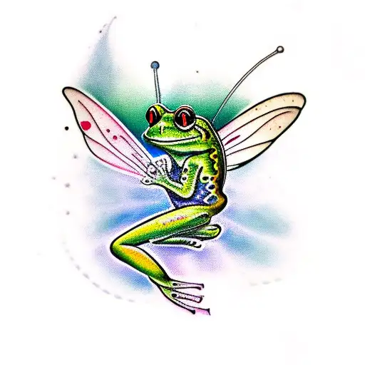 frog with fairy wings tattoo design idea