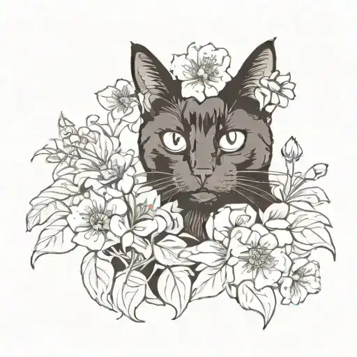 bombay cat, love, flowers tattoo design idea