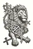 lion in front of biblical crosses horizontally a scar tattoo design idea
