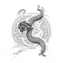 Japanese dragon, tiger, and white crane, with uechi ryu symbol at base tattoo design idea