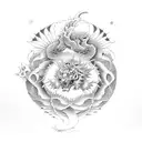 Japanese dragon, tiger, and white crane, with uechi ryu symbol at base tattoo design idea