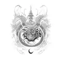 Japanese dragon, tiger, and white crane, with uechi ryu symbol at base tattoo design idea