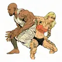 one african male with large muscles take in his arms a skinny white blond female tattoo design idea