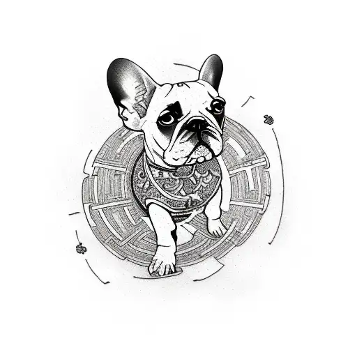 French bulldog riding unicycle tattoo design idea