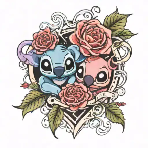 stich with roses intertwined hearts connected tattoo design idea