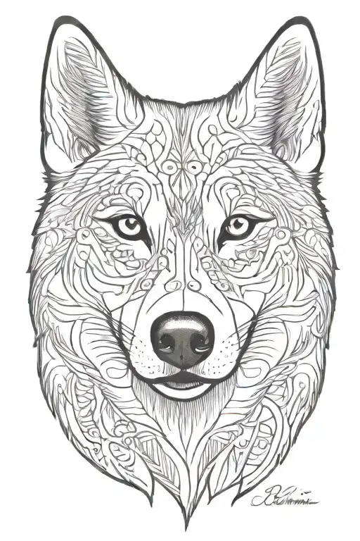white Siberian husky face tattoo design idea