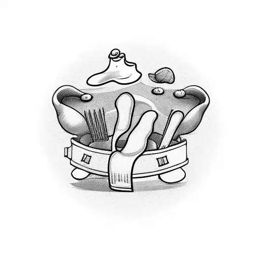 A whimsical illustration of a chef's hat and drumsticks intertwined, representing your passion for cooking and playing drums. tattoo design idea
