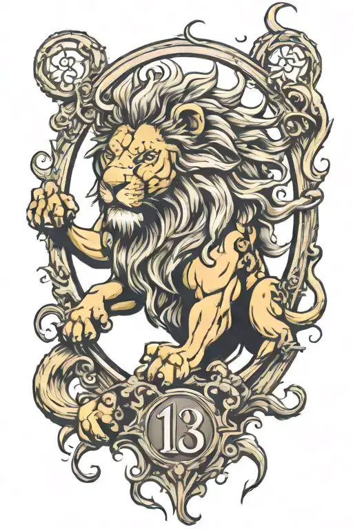 lion and number 13 in one piece tattoo design idea