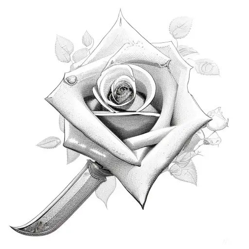 sword with rose tattoo design idea