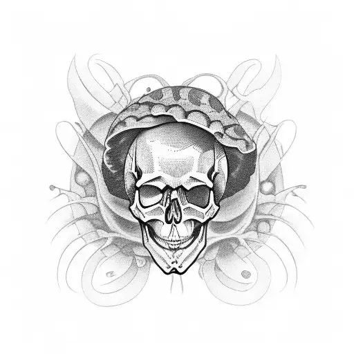 skull with snail tattoo design idea