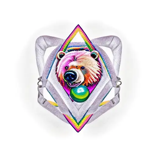 A Pink Triangle on a Rainbow Flag, with a Bear wearing Leather And a Red Ball Gag tattoo design idea
