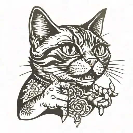 cool cat showing middle finger tattoo design idea