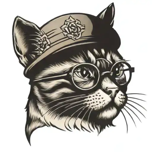 cool cat with glasses tattoo design idea