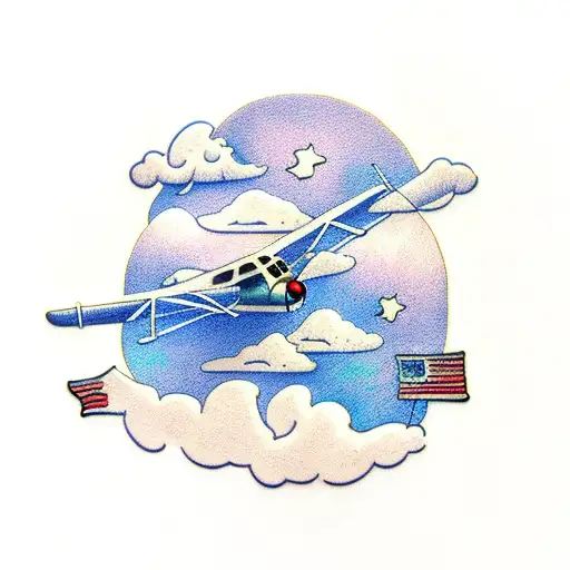bush plane climbing through clouds tattoo design idea