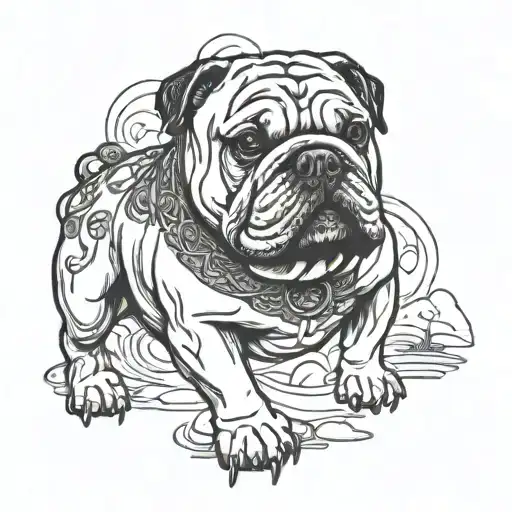 hip hop English bulldog standing  tattoo design idea