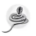 A black and white tattoo of a snake wrapped around a cooking spoon for placement on throat  tattoo design idea