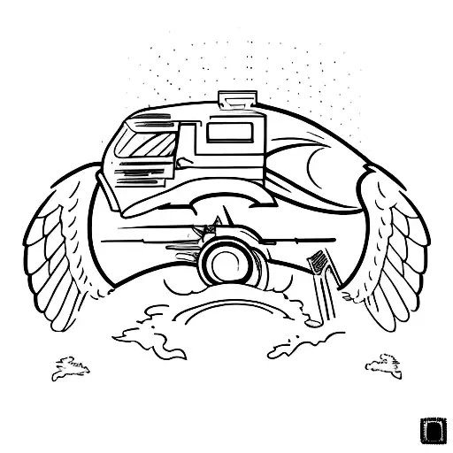 Abstract representation of a car transforming into a guardian angel in memory of dad tattoo design idea