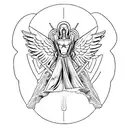 Abstract representation of a car transforming into a guardian angel in memory of dad tattoo design idea