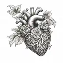 anatomical heart with flowers growing tattoo design idea