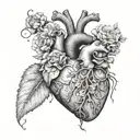 anatomical heart with flowers growing tattoo design idea