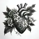 anatomical heart with flowers blooming tattoo design idea