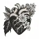 anatomical heart with flowers blooming tattoo design idea