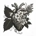 anatomical heart with flowers blooming tattoo design idea