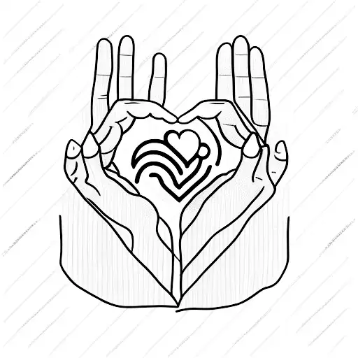 A minimalist design of a hand holding a heart, representing the caring nature of occupational therapy tattoo design idea