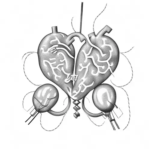 heart and brain tied like balloons being held by hand by string  tattoo design idea