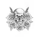 Skull and Roses, large design, forearm, sleeve tattoo design idea