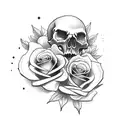 Skull and Roses, large design, forearm, sleeve tattoo design idea
