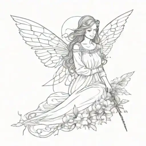white light, angel, horse, dragonfly, little girl, woman holding hands tattoo design idea