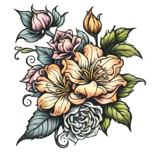 January,October and August birth flower tattoo design idea