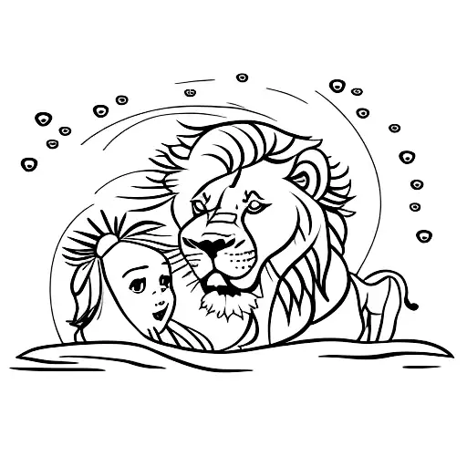 A lion and his daughter playing in a meadow tattoo design idea