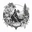 rainforest landscape tattoo design idea