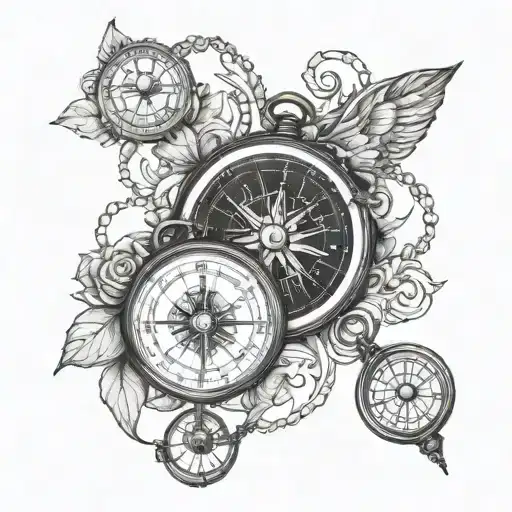 Compass and pocket watch tattoo design idea