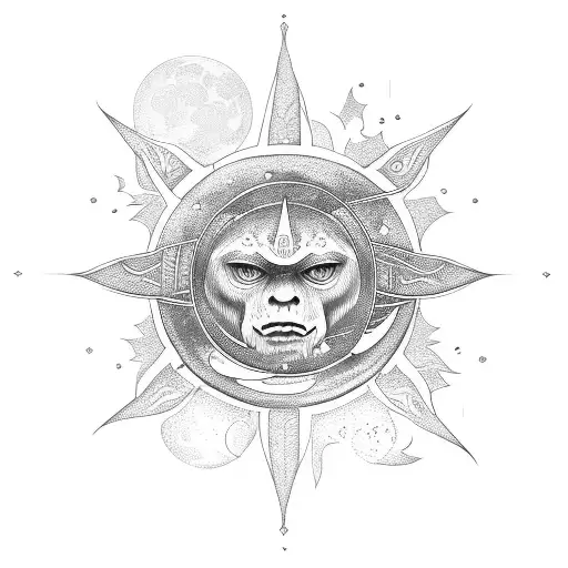moon, stars, sun, Viking tattoo design idea