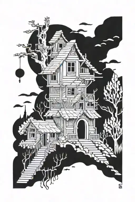 baba yaga house tattoo design idea