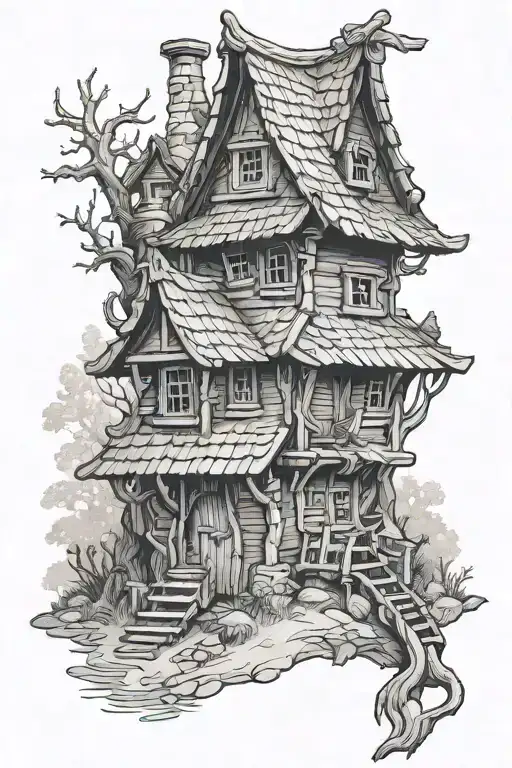 Baba Yaga's hut standing tattoo design idea