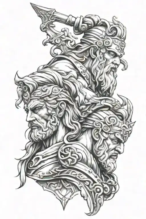 Zeus and gladiator tattoo design idea
