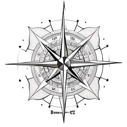 compass rose with Baltimore city skyline key with symbols of loyalty, respect and intellligence tattoo design idea