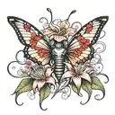 medusa and red spider lily and butterfly   tattoo design idea