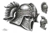 gladiator helmet and ship tattoo design idea