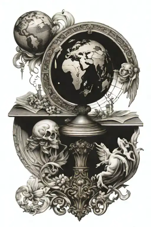 renaissance style art with globe  tattoo design idea