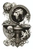 renaissance style art with globe  tattoo design idea