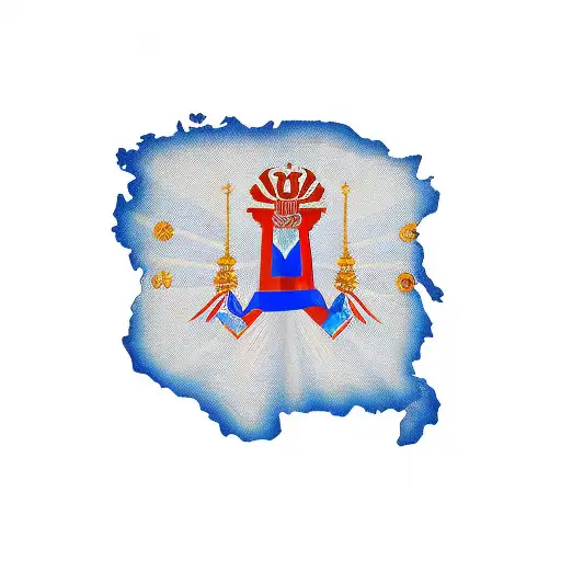 outline of Haiti with the number 1804 and the words L'union Fait La Force inscribed in bold text,with a red to blue fade tattoo design idea